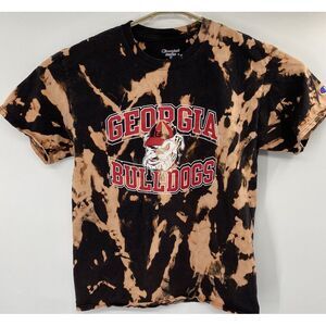 Champion Georgia Bulldogs‎ T Shirt Black Medium Tie Dye Bleach